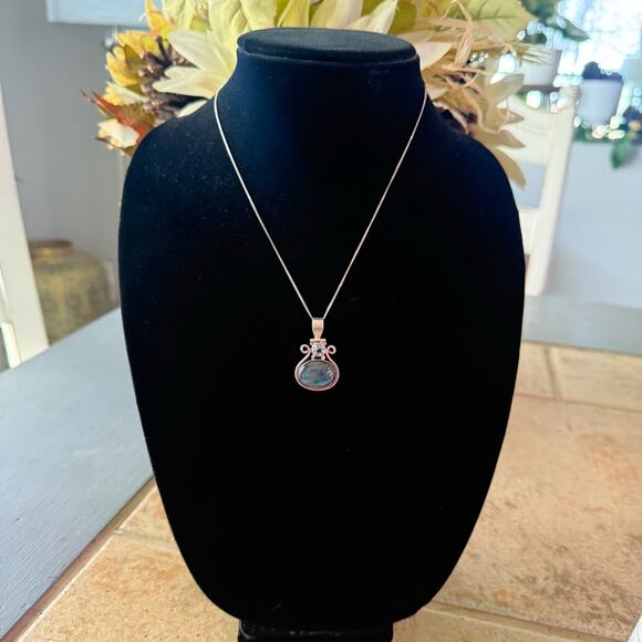925 Sterling Silver Blue Topaz Labradorite Pendant Necklace 

Preowned - Picture 9 of 12